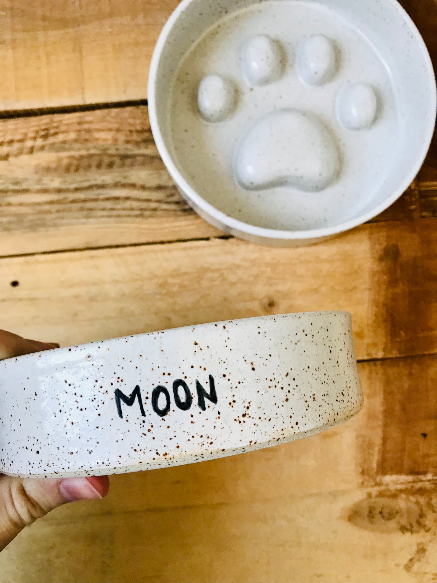 Anti-glutton bowl with paw pattern