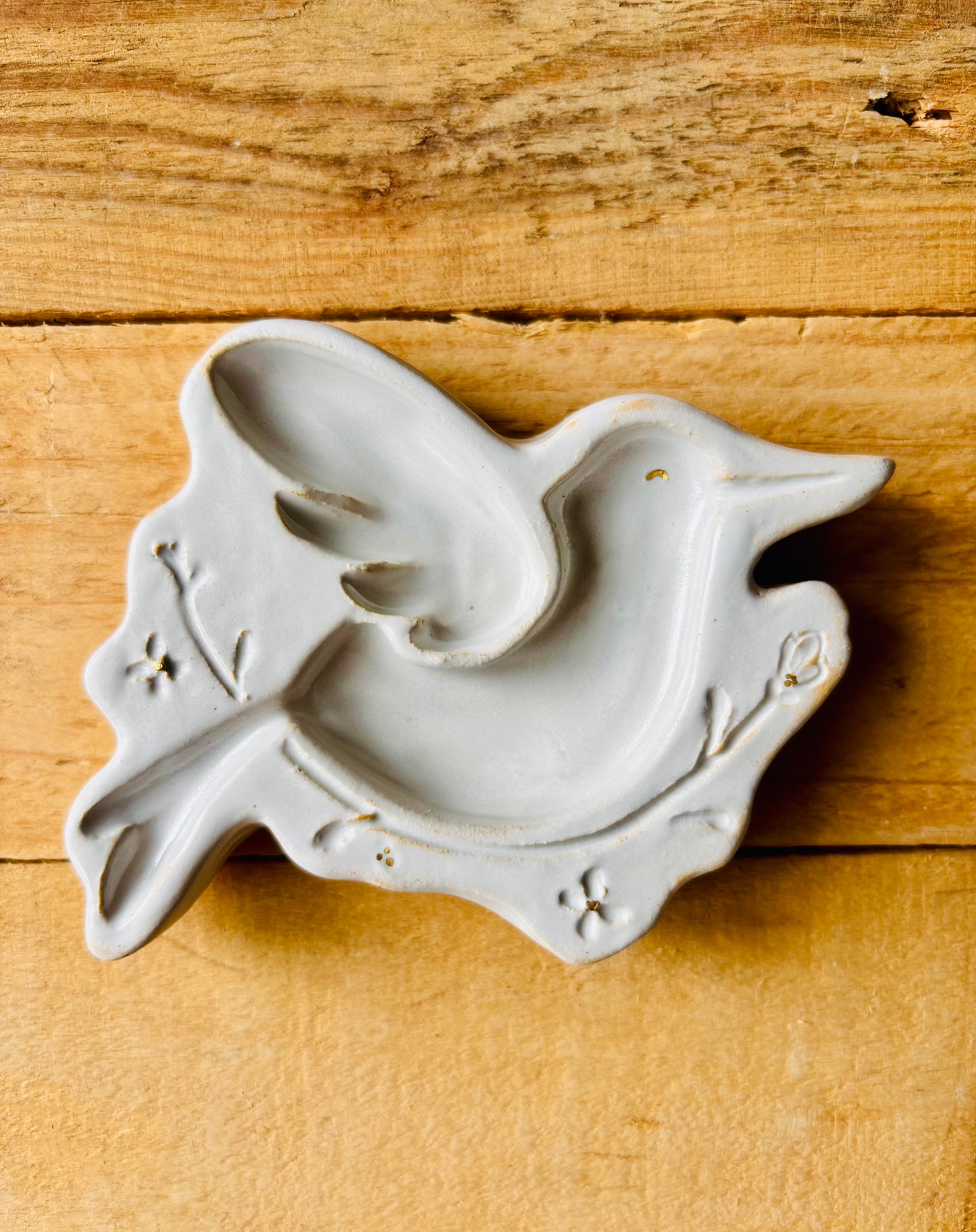 Oiseau palette aquarelle blanche et or - 1