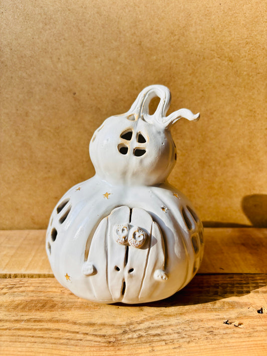 Grande maison citrouille - photophore blanc et or 2
