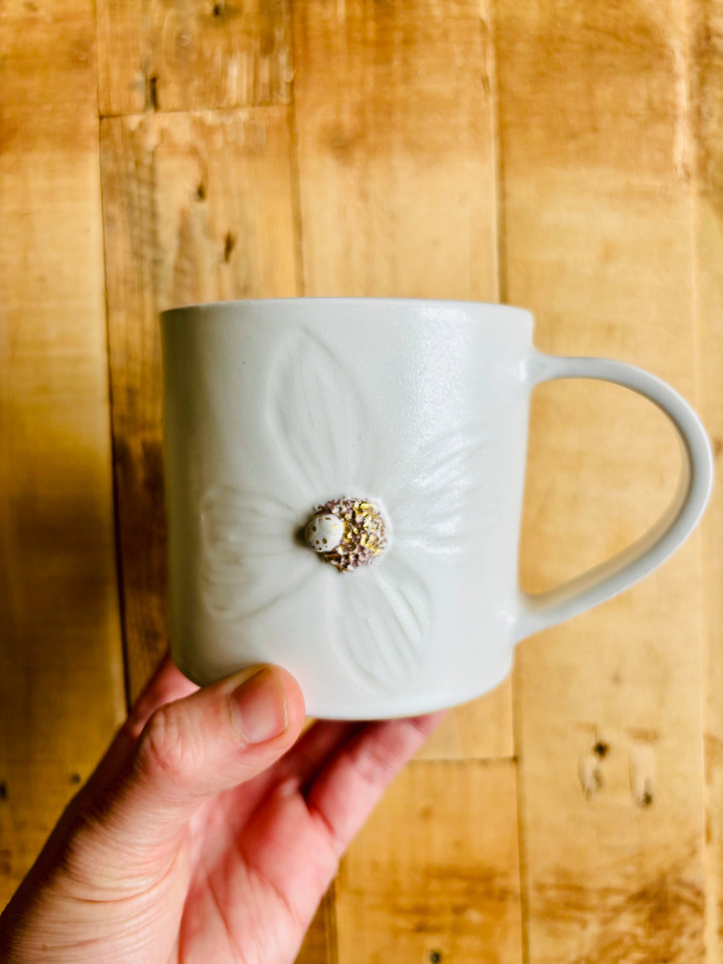 Tasse printemps - blanc et or