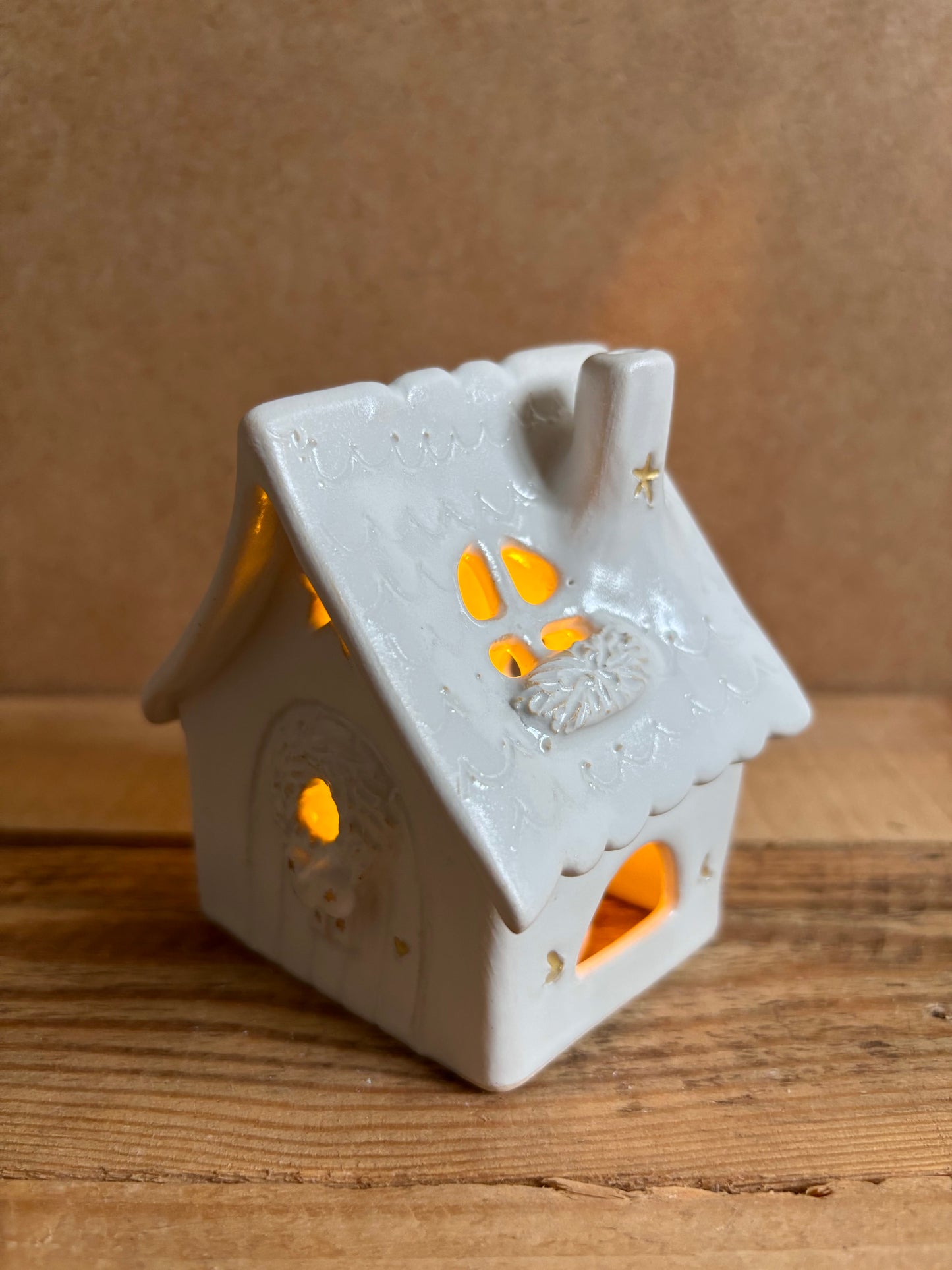 Maison de Noël - photophore blanc et or 19