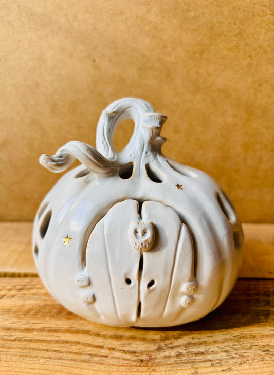 PRECOMMANDE - Maison citrouille - photophore blanc et or