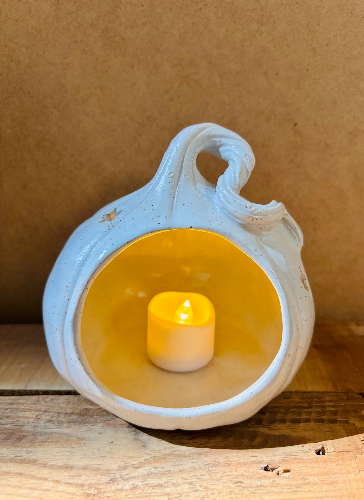 Grande citrouille - photophore blanc moucheté