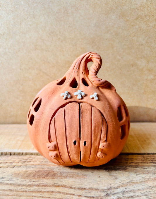 Maison citrouille - photophore orange et blanc imparfait