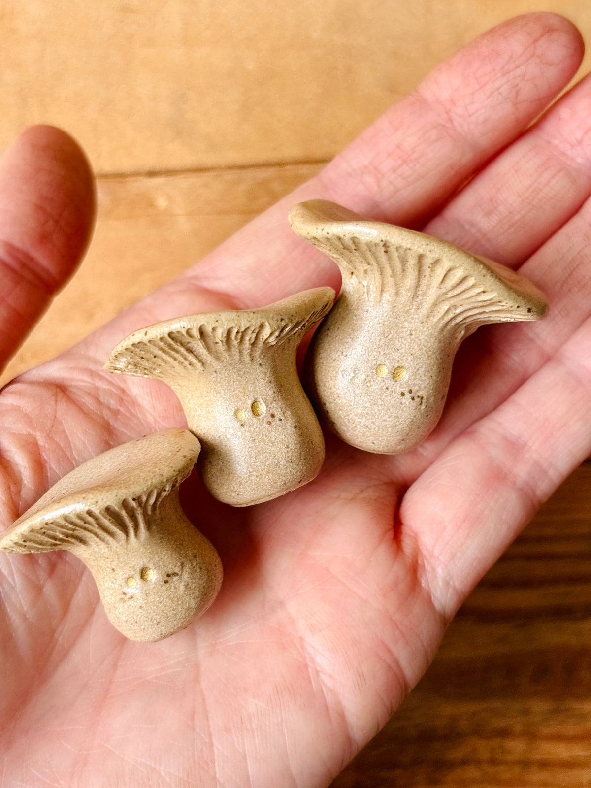 LEON MOYEN - champignon miniature beige pyrité et or