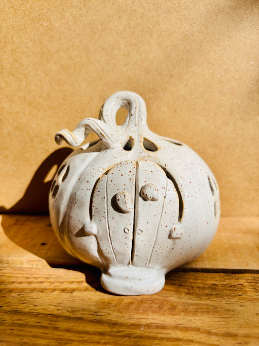 Maison citrouille - photophore blanc moucheté 2