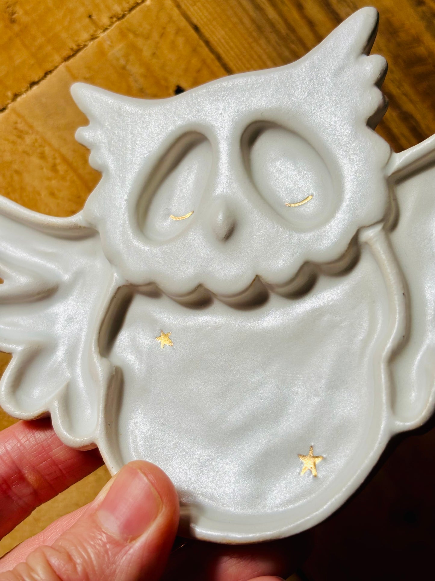 Hibou palette aquarelle blanche et or