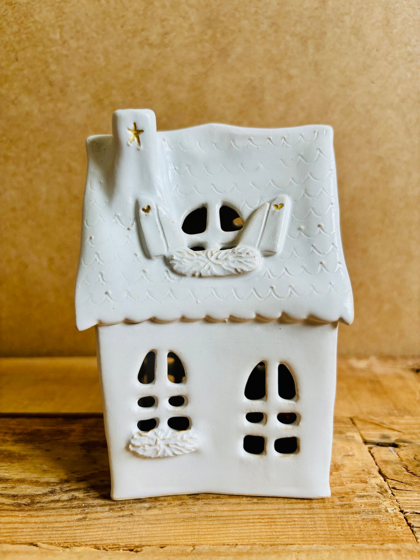 House 1 - white and gold tealight holder