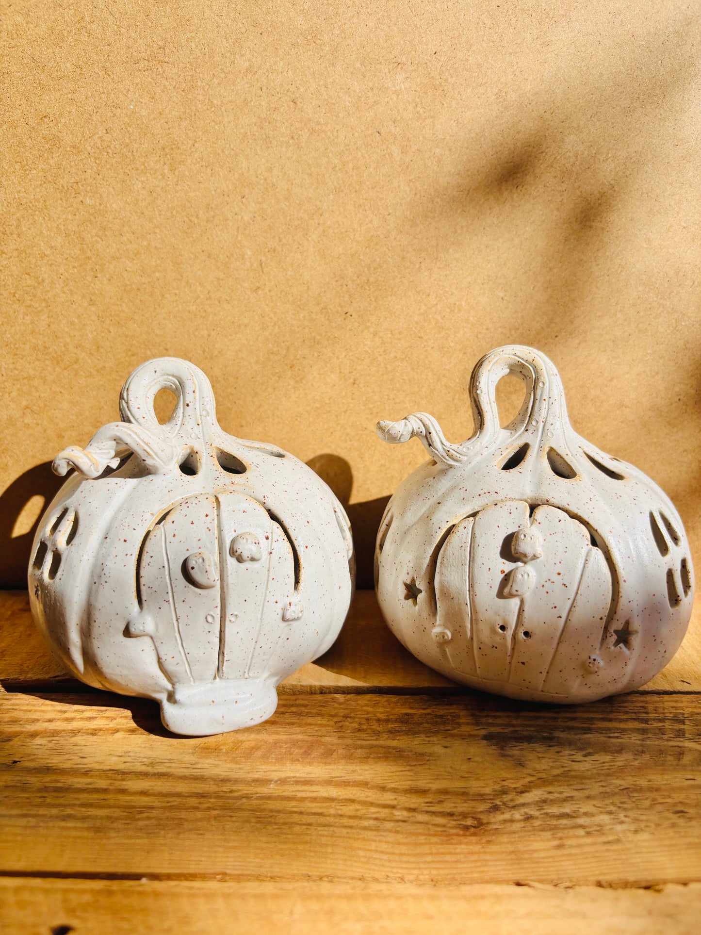 Maison citrouille - photophore blanc moucheté 2