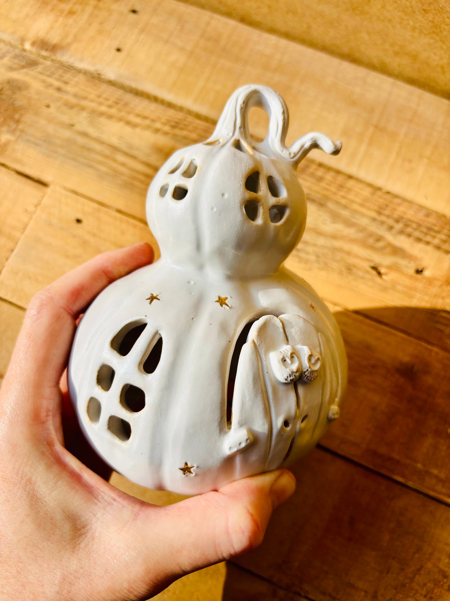 Grande maison citrouille - photophore blanc et or 2