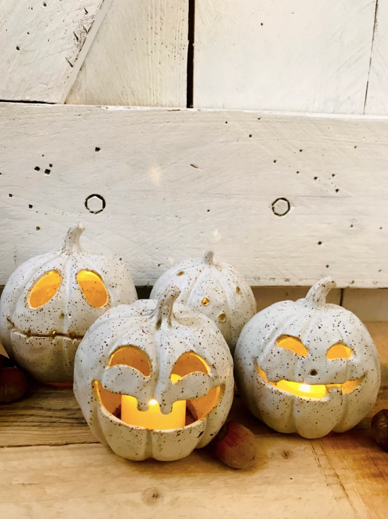 Pumpkin - speckled white tealight holder
