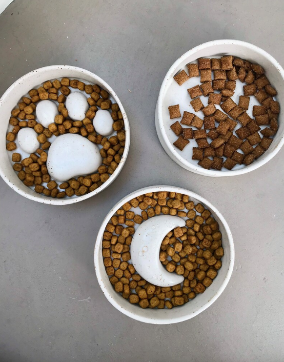 Anti-glutton bowl with paw pattern