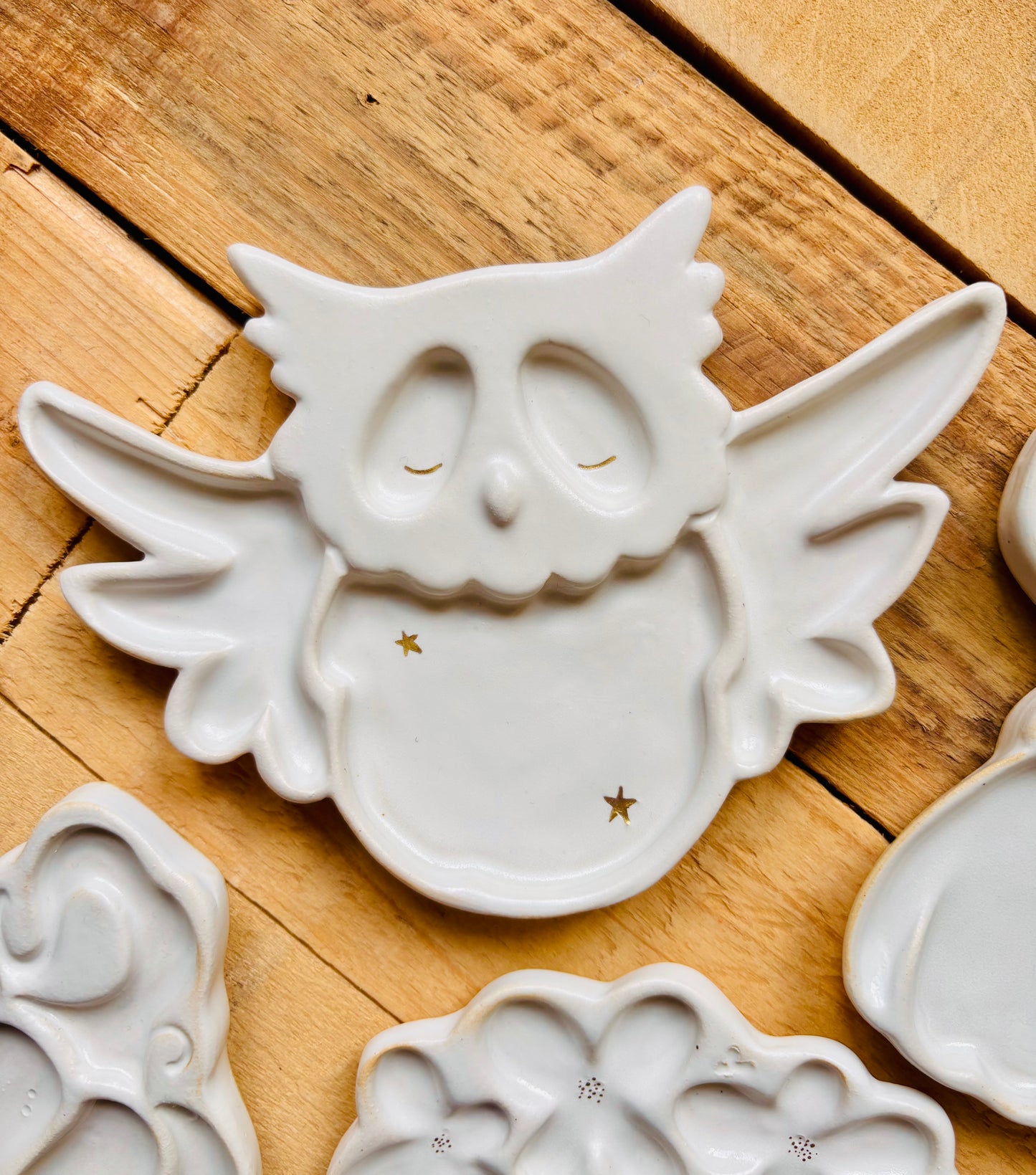 Hibou palette aquarelle blanche et or