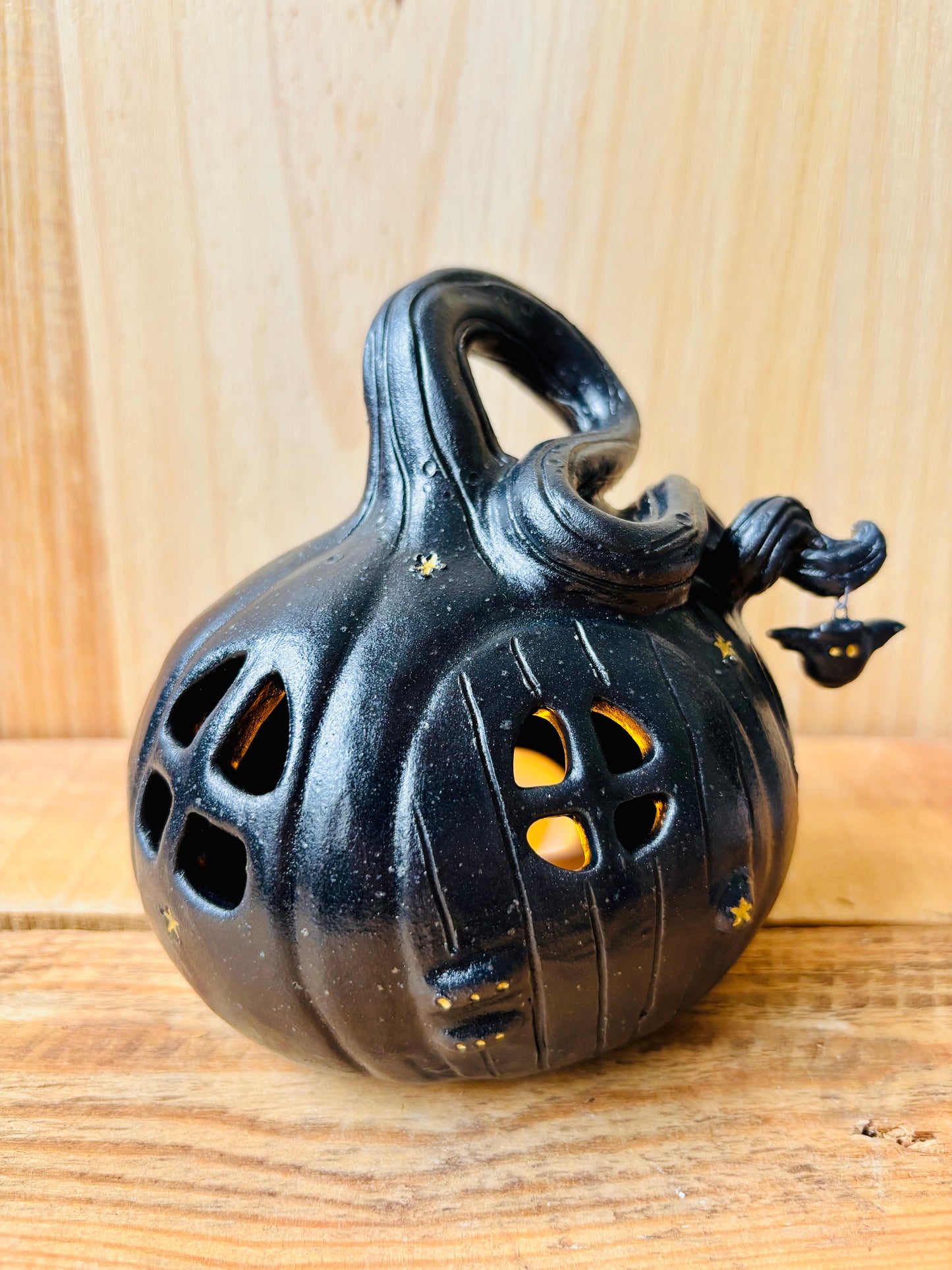 Maison citrouille - photophore noir et doré - 3