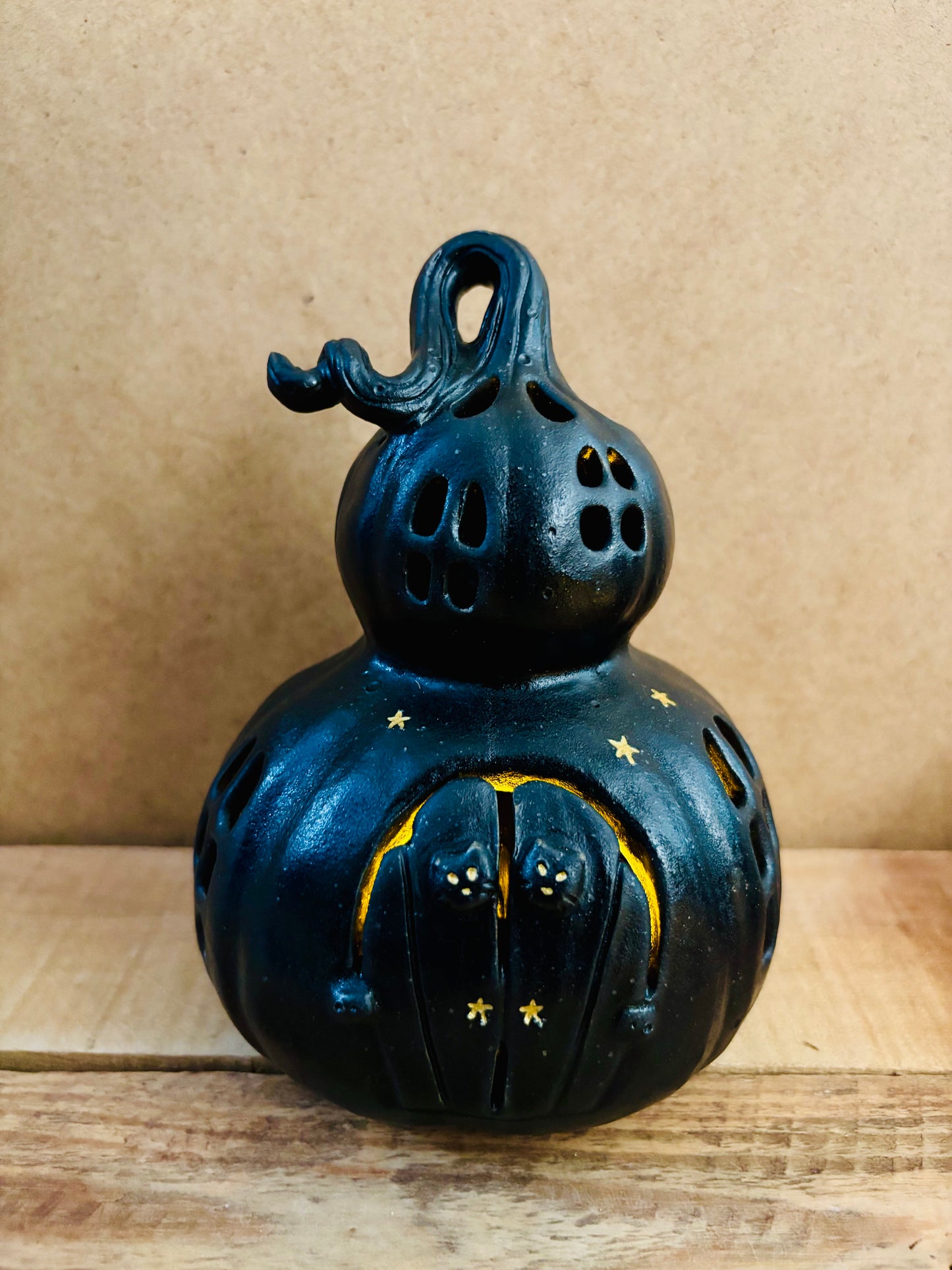Grande maison citrouille - photophore noir et doré 2