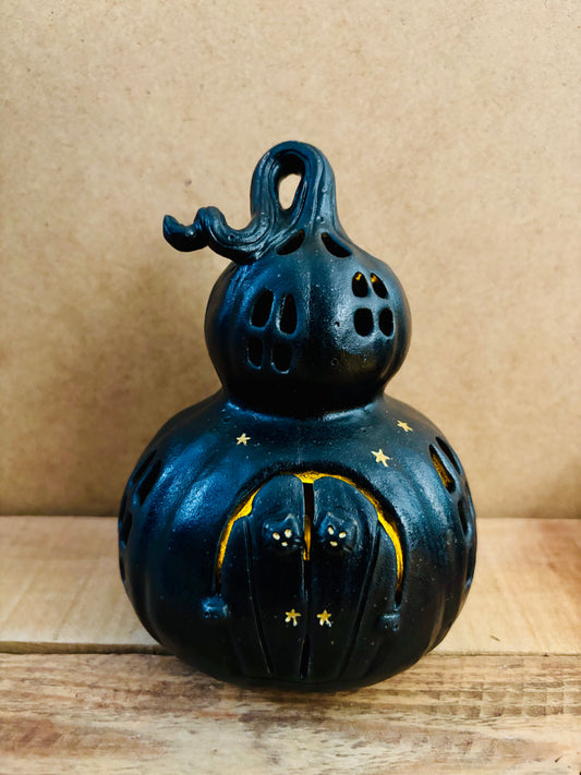 Grande maison citrouille - photophore noir et doré 2