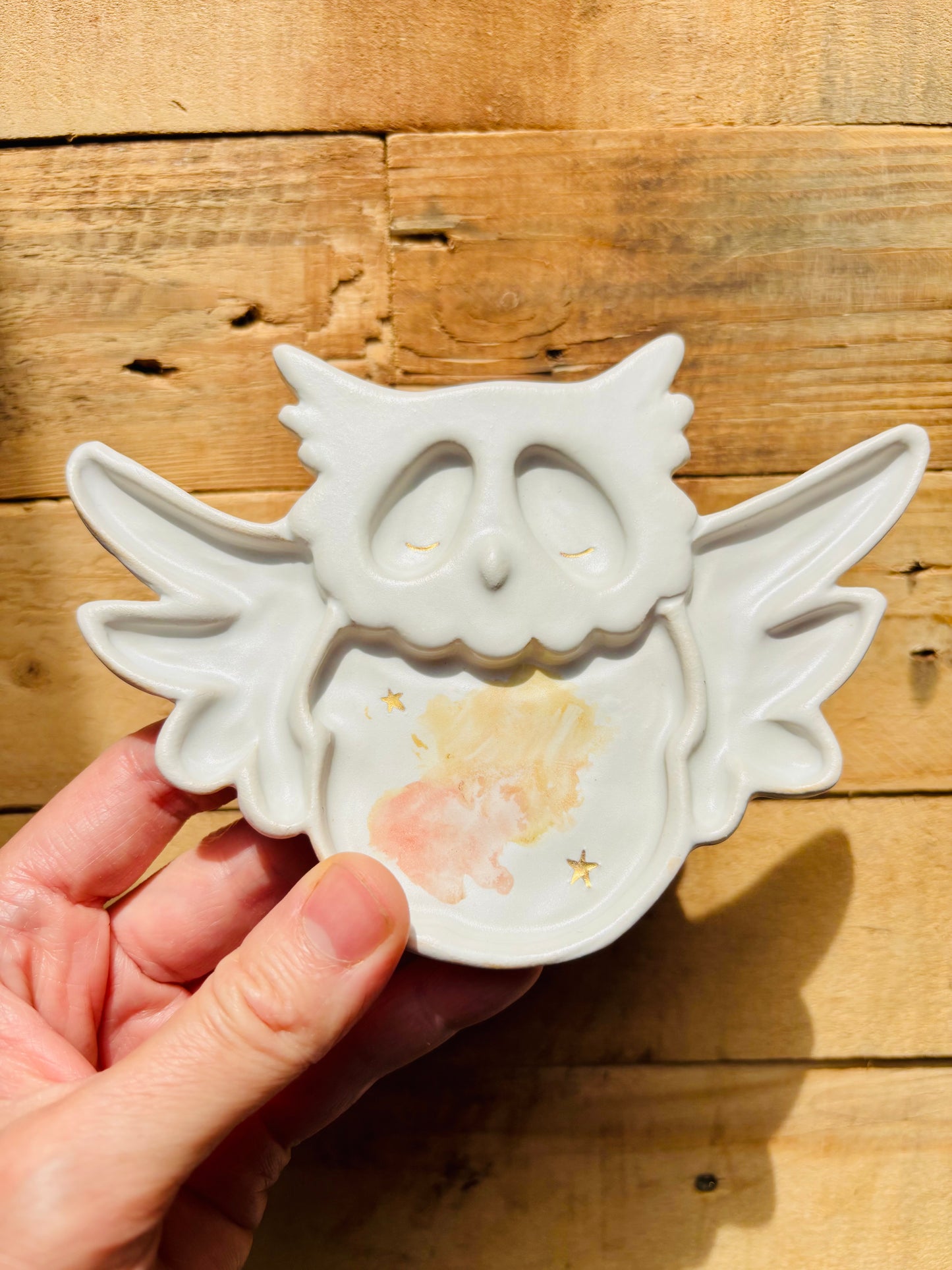 Hibou palette aquarelle blanche et or