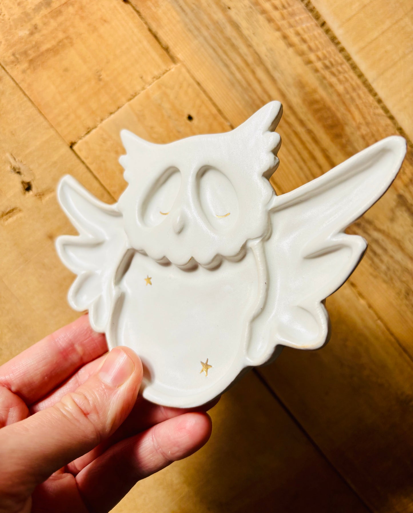 Hibou palette aquarelle blanche et or