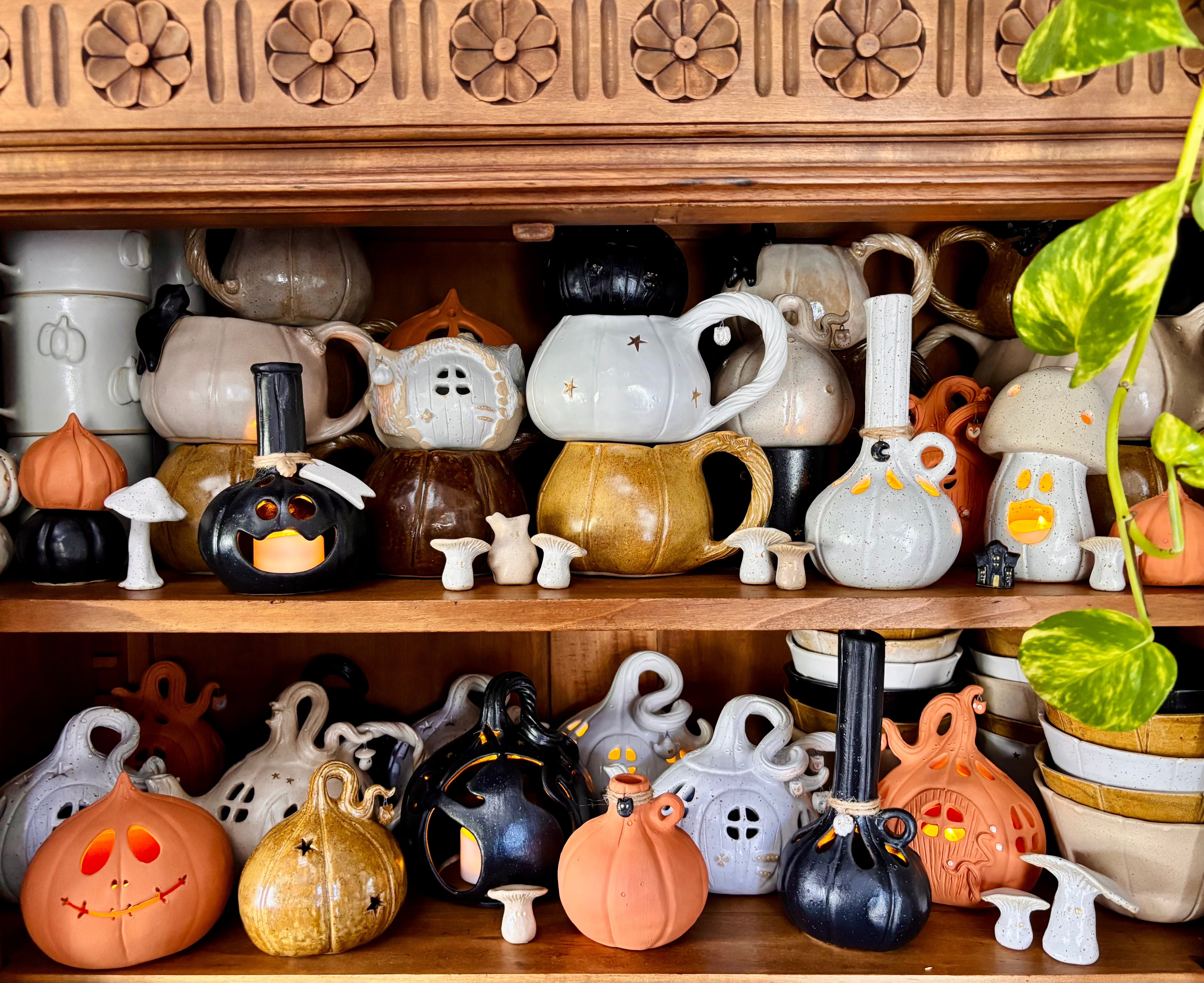 Pot En Céramique Citrouille Blanc Brillant - Récipient Bougie Ou Rangement, Décoration Automne/Halloween