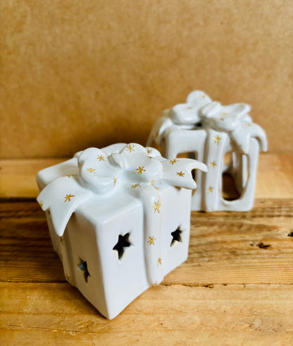 Cadeau de Noël - photophore blanc et or 1