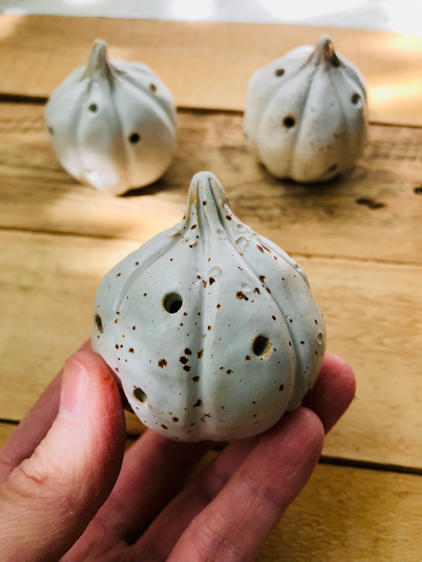 Three small pumpkins - white tealight holders