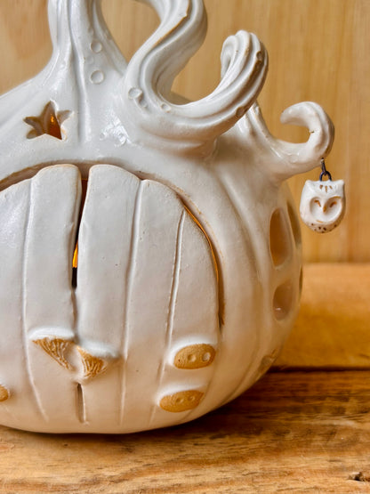 Maison citrouille - photophore blanc et or - imparfaite