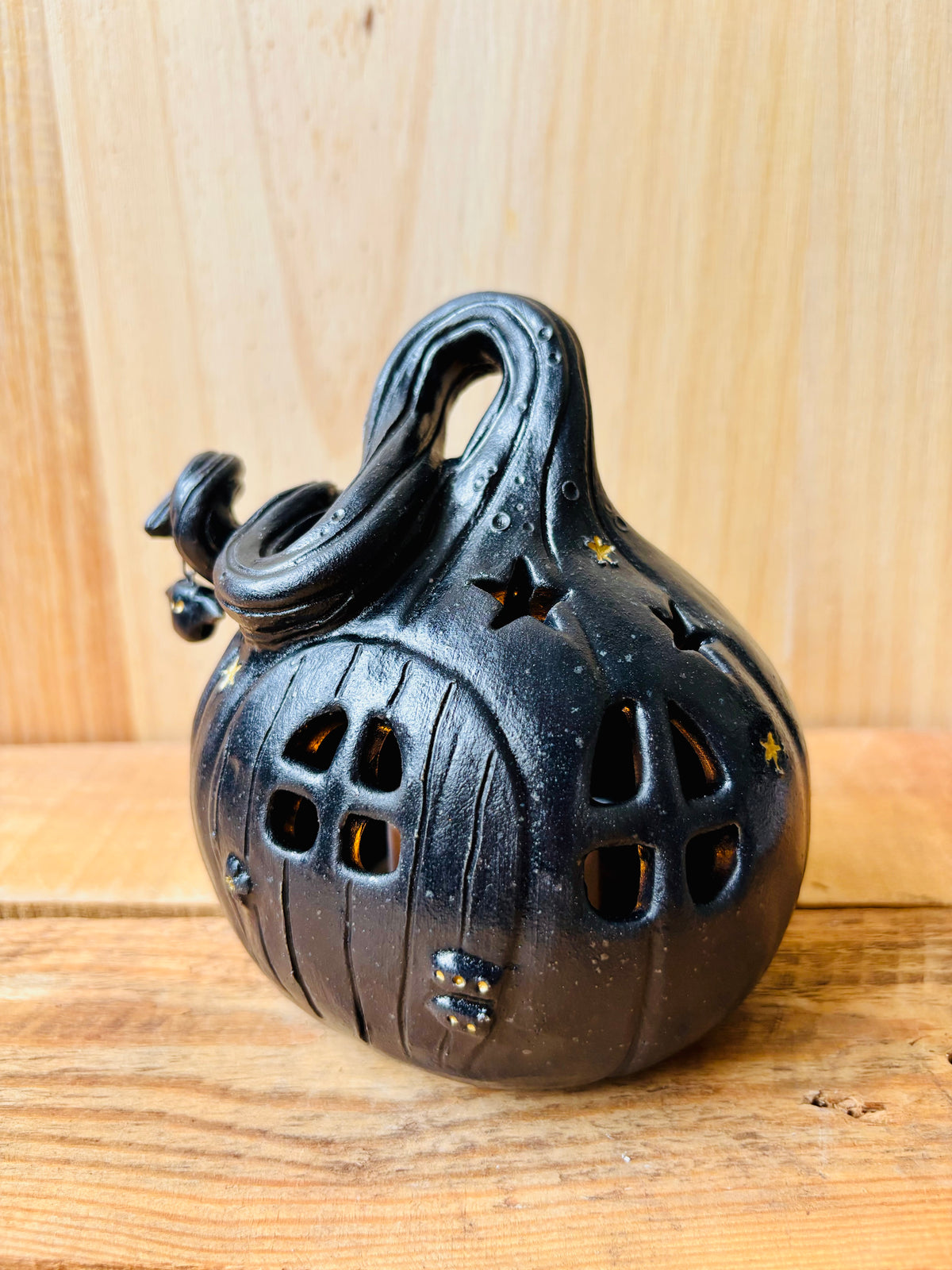 Maison citrouille - photophore noir et doré - 4