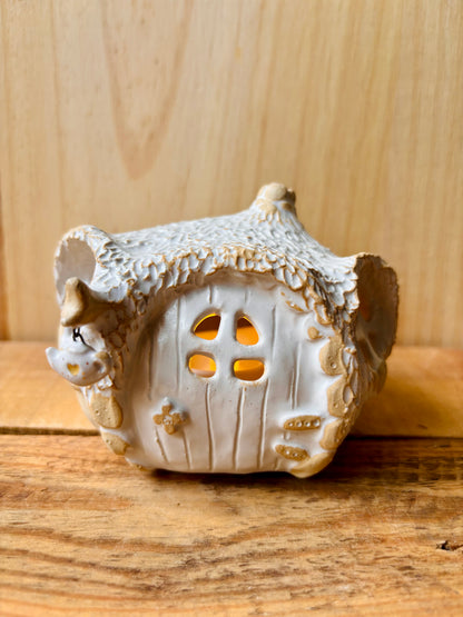 Maison Hobbit - photophore blanc et or 13