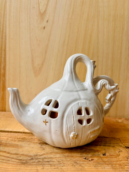 Théière citrouille - photophore blanc et or - 2 - imparfaite