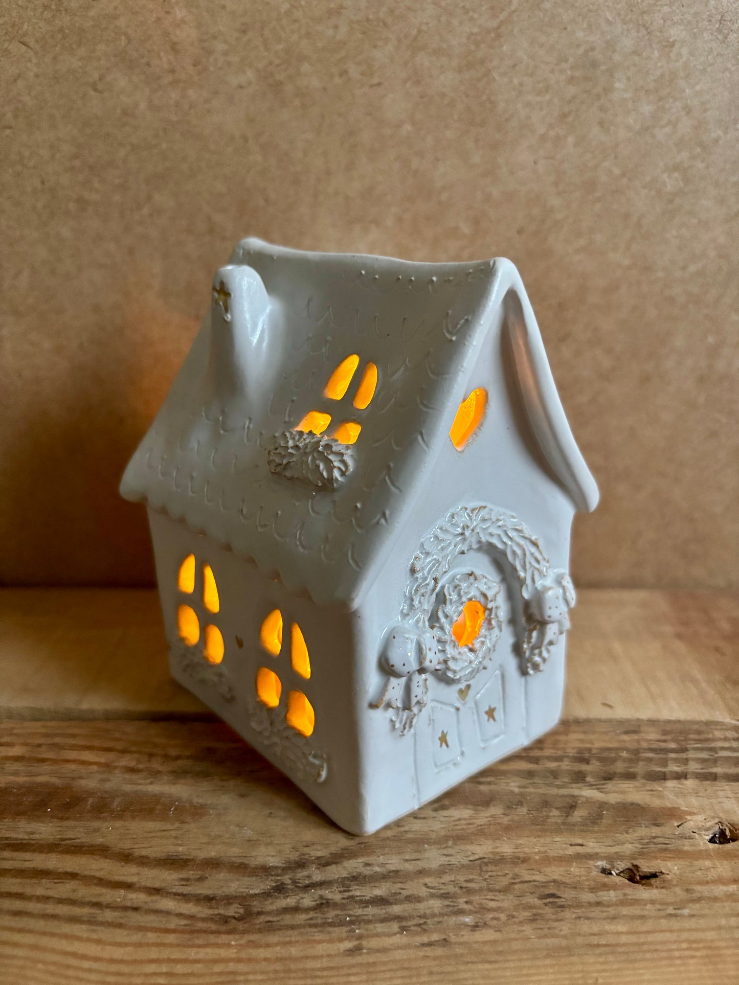 Maison de Noël - photophore blanc et or 9