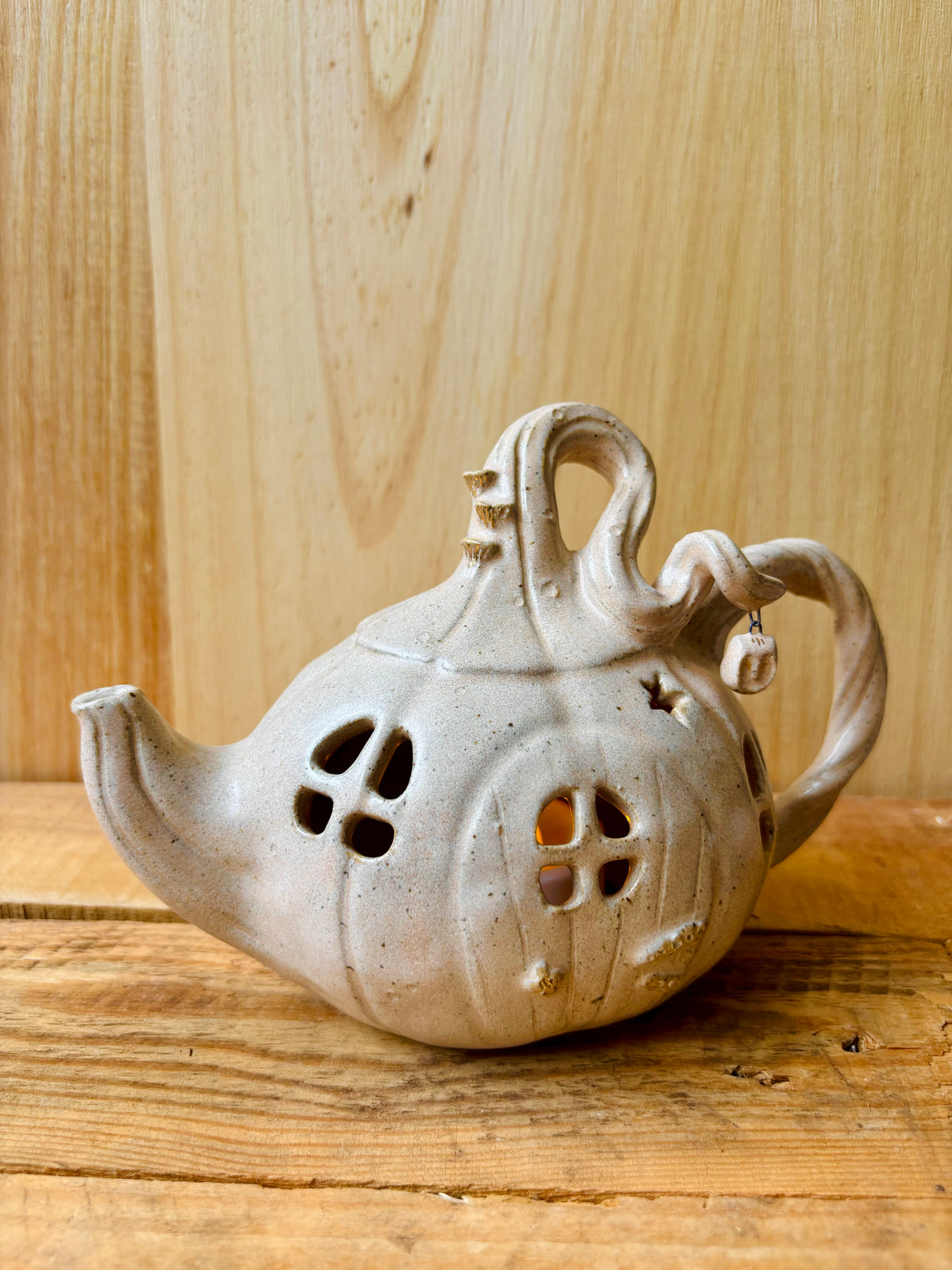 Théière citrouille - photophore beige pyrité et or - 1