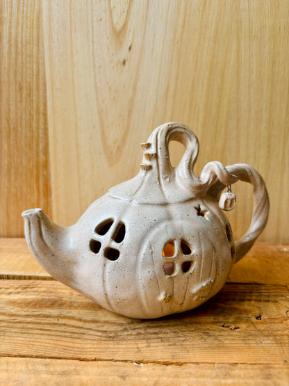 Théière citrouille - photophore beige pyrité et or - 1