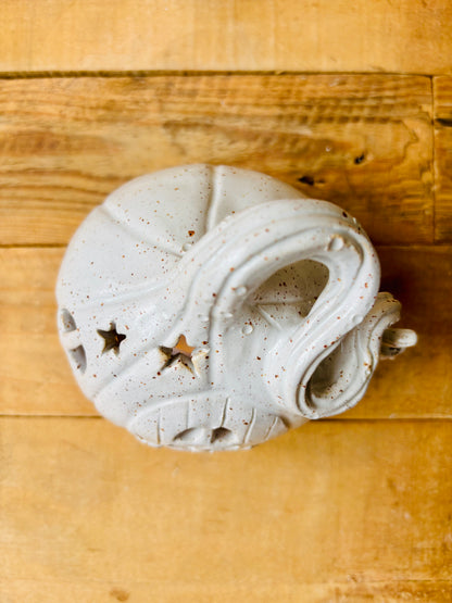 Maison citrouille - photophore blanc moucheté et or 2