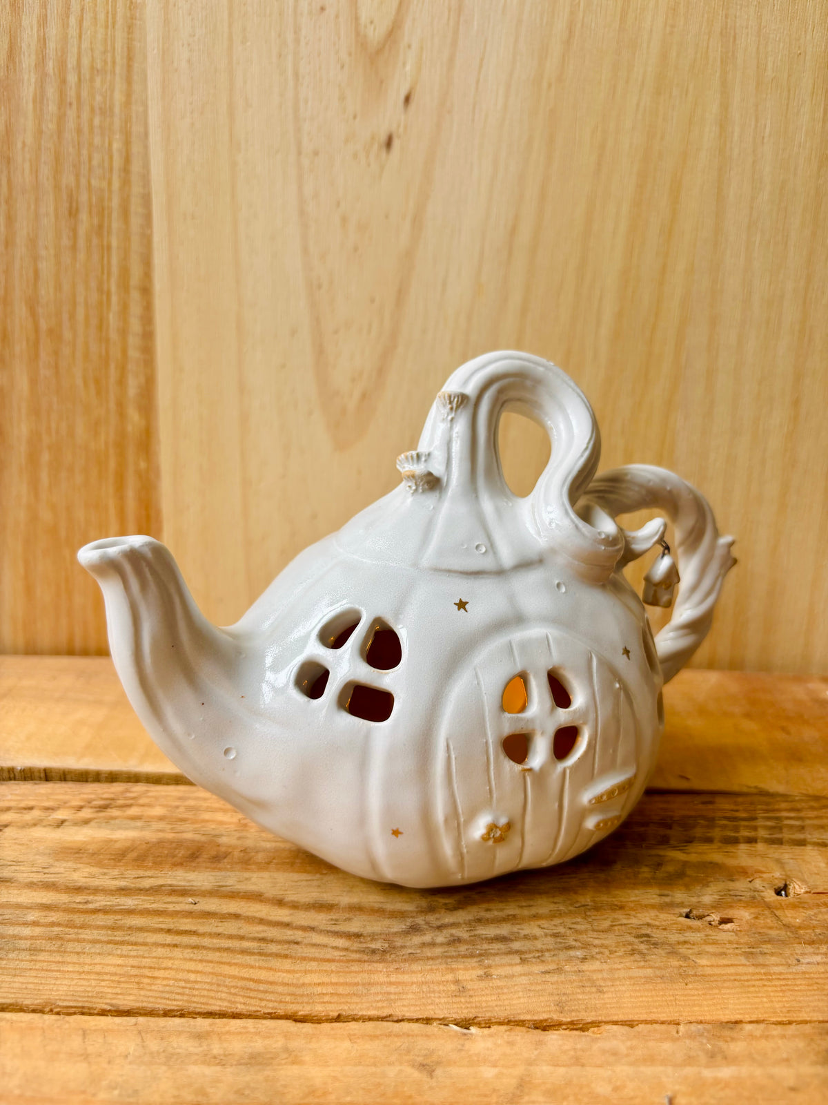 Théière citrouille - photophore blanc et or - 5 - imparfaite