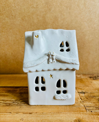 House 1 - white and gold tealight holder