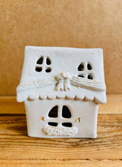 Maison de Noël - photophore blanc et or 23