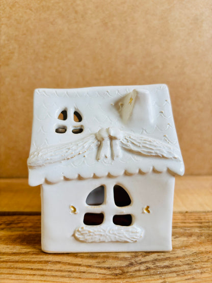 Maison de Noël - photophore blanc et or 23