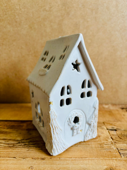 House 1 - white and gold tealight holder