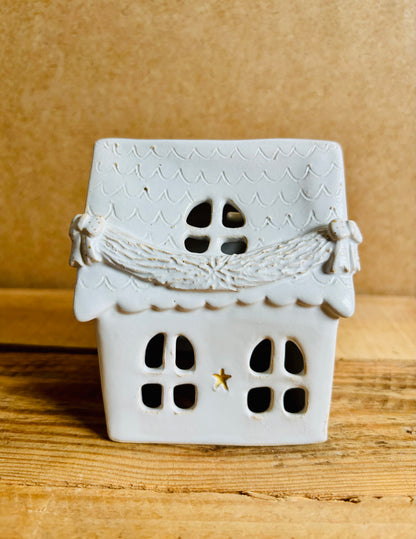 Maison de Noël - photophore blanc et or 7