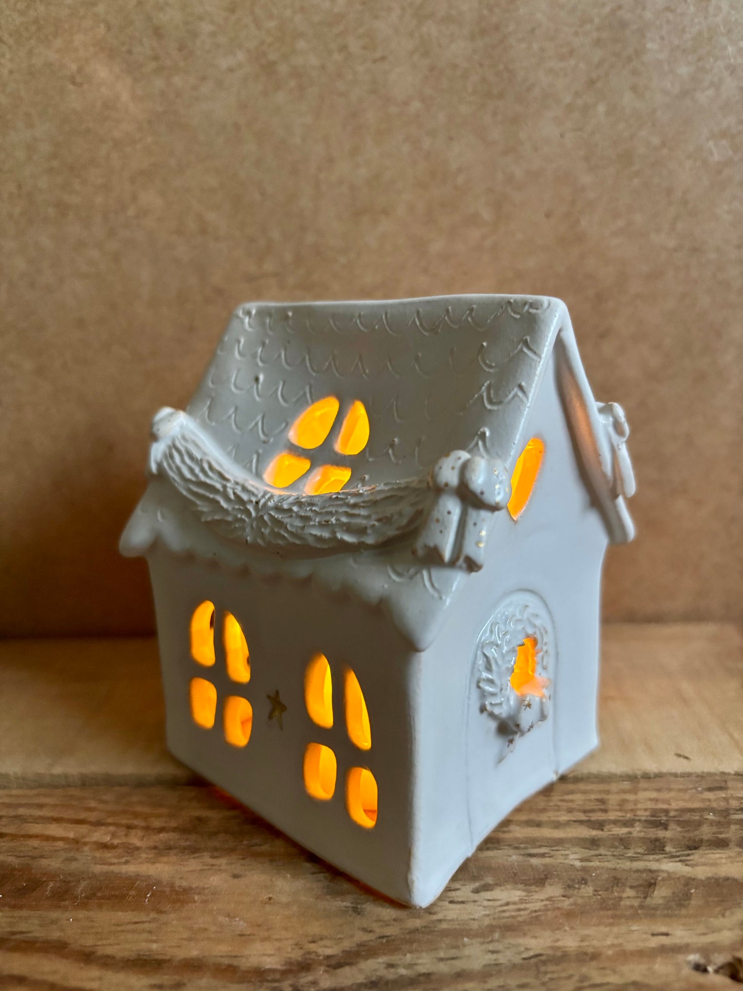 Maison de Noël - photophore blanc et or 7