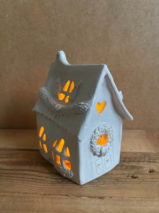 House 1 - white and gold tealight holder