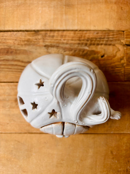 Maison citrouille - photophore blanc et or - imparfaite