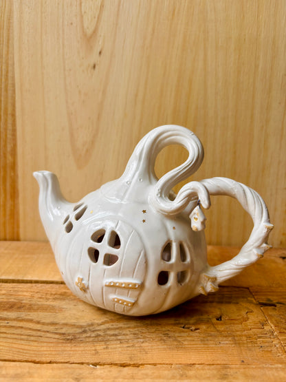 Théière citrouille - photophore blanc et or - 4 - imparfaite