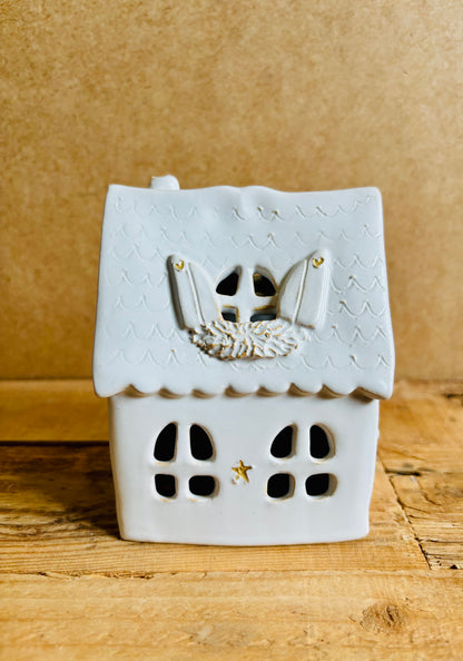 House 1 - white and gold tealight holder