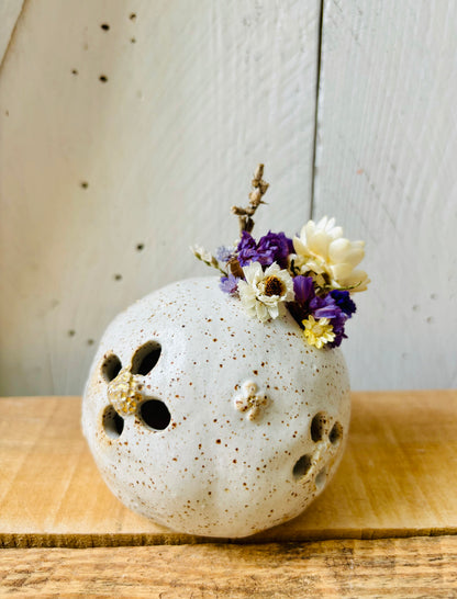 Vase & Tealight holder - speckled white and gold - 3