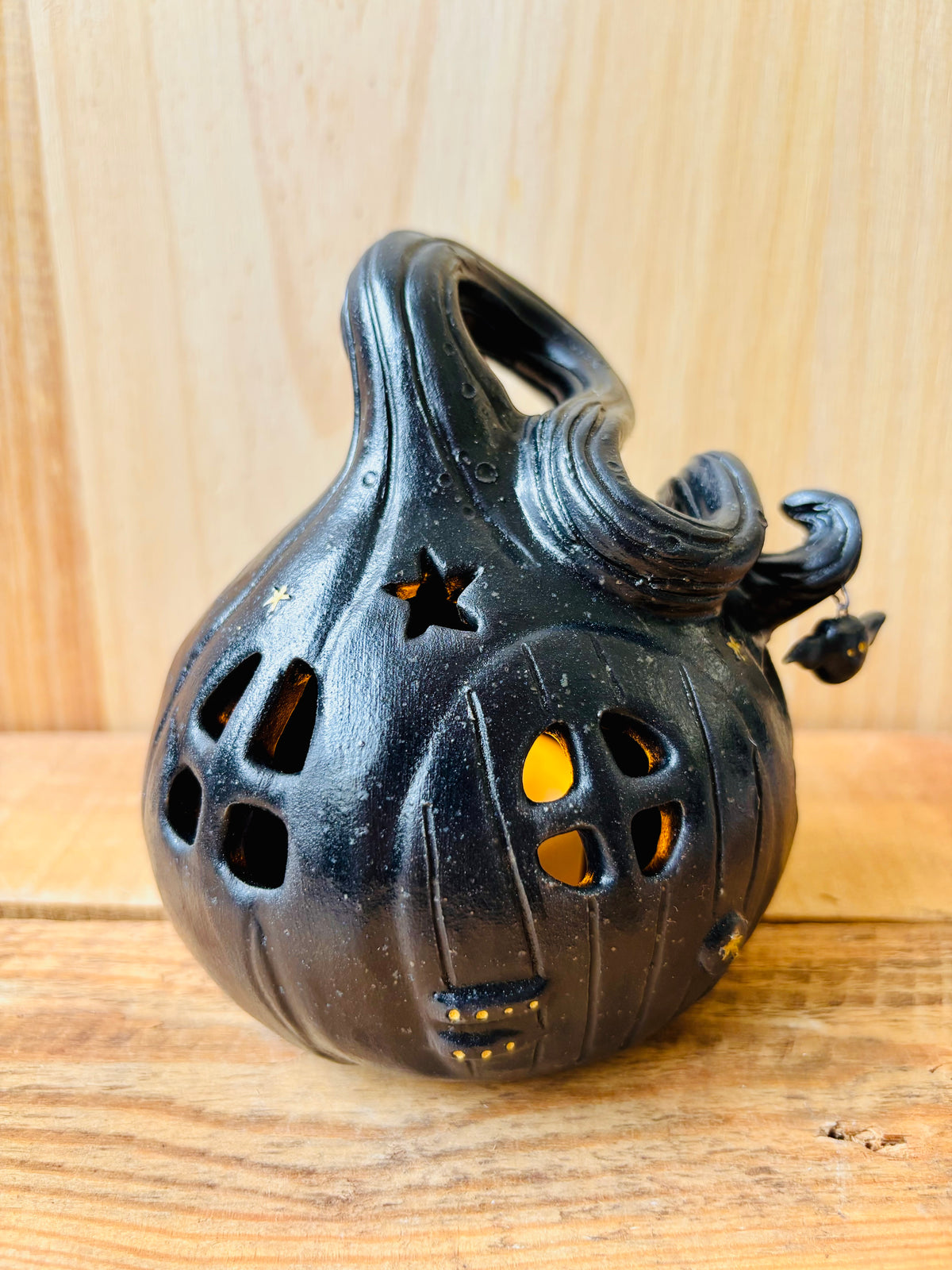 Maison citrouille - photophore noir et doré - 1