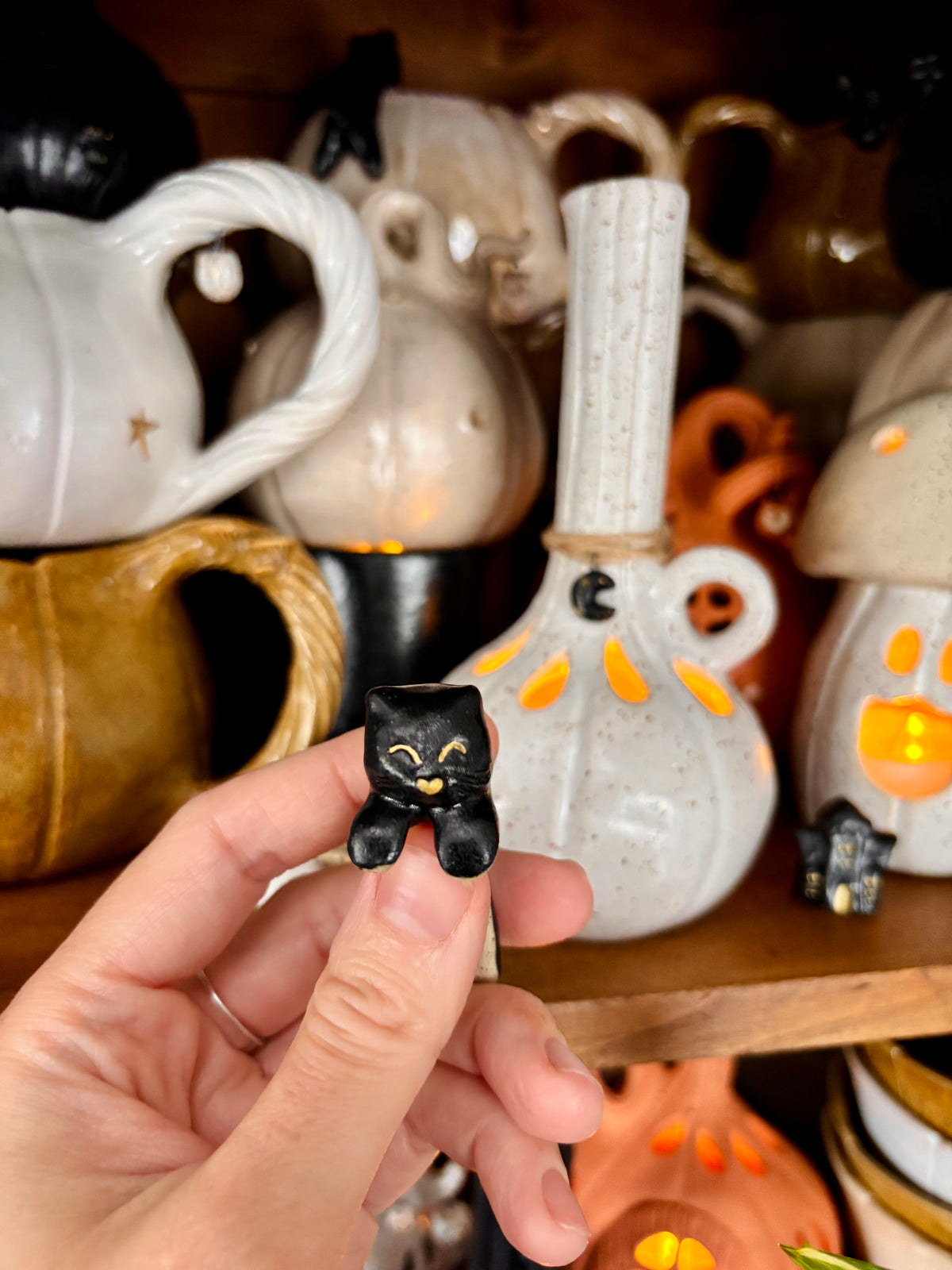 Tasse petites citrouilles blanches - chat noir 3