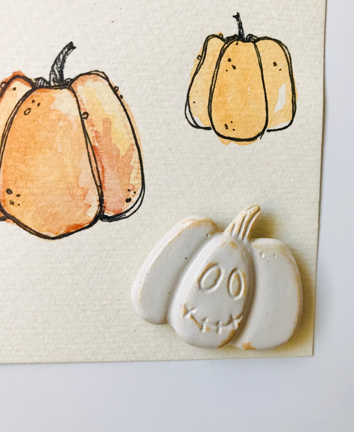 Two pumpkins - white and gold magnets