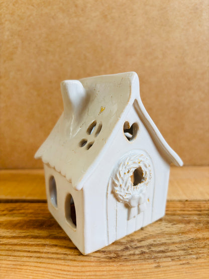 Maison de Noël - photophore blanc et or 26