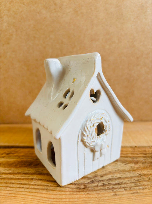 House 1 - white and gold tealight holder